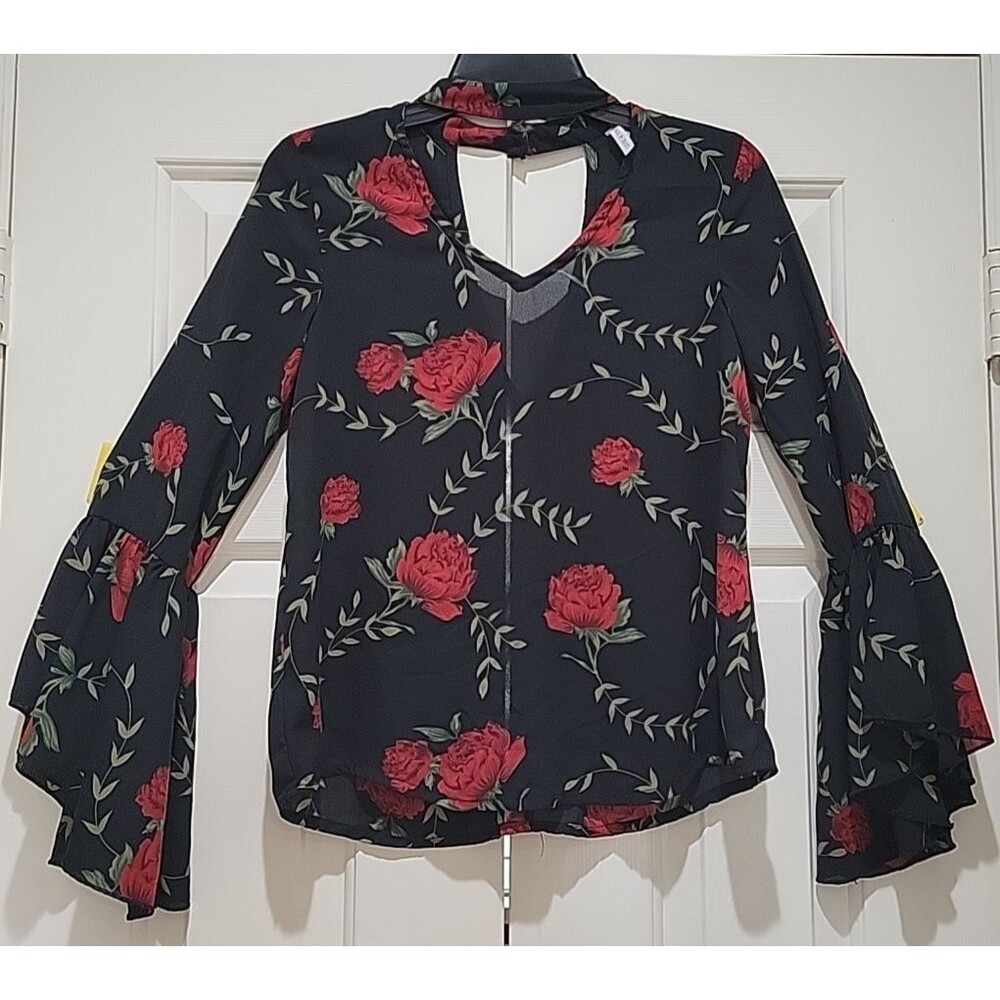 Live 4 Truth Blouse Womens S Boho Bell Sleeve Crop Smocked Colorful Indie Hippie